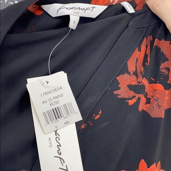 FOXCROFT Ali Painterly Rose Chiffon floral Blouse bell sleeve v-neck flowy boho - Picture 12 of 12